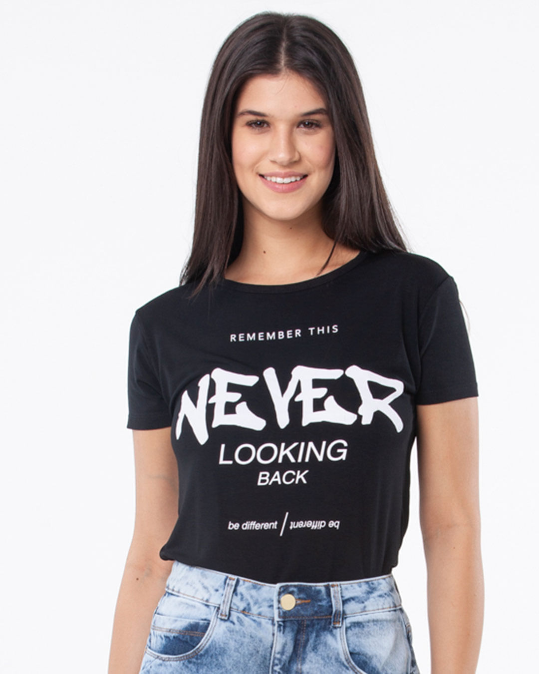 Camiseta-Feminina-Malha-Estampa-Never-Preto