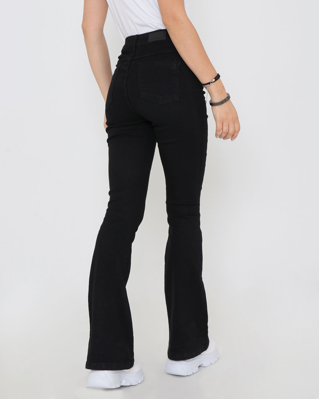 Calça Jeans Flare Preta Cintura Alta Corte Moderno Moda Feminina