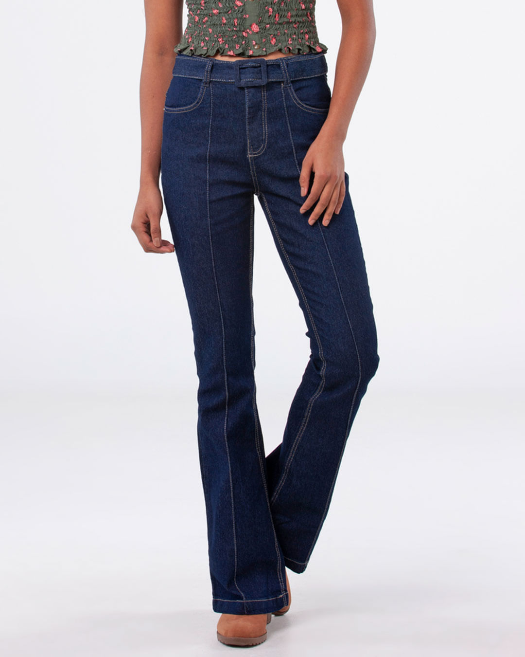 Calca-Jeans-Feminina-Flare-Pespontos-Azul-Escuro
