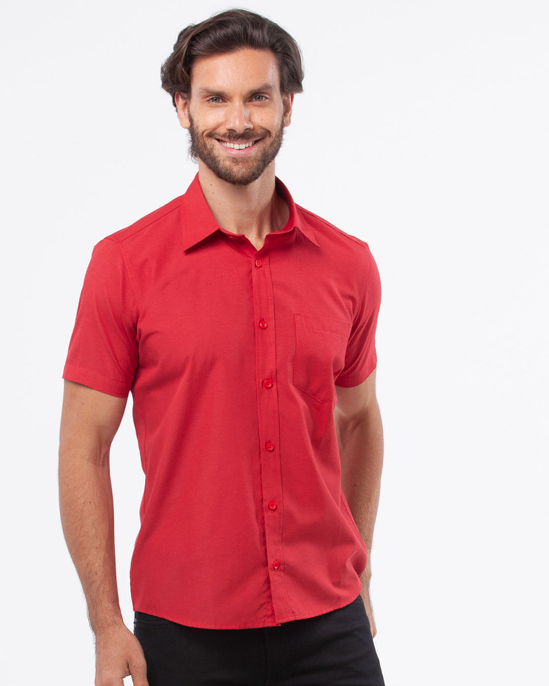 Camisa-Masculina-Basica-Lisa-Manga-Curta-Vermelho