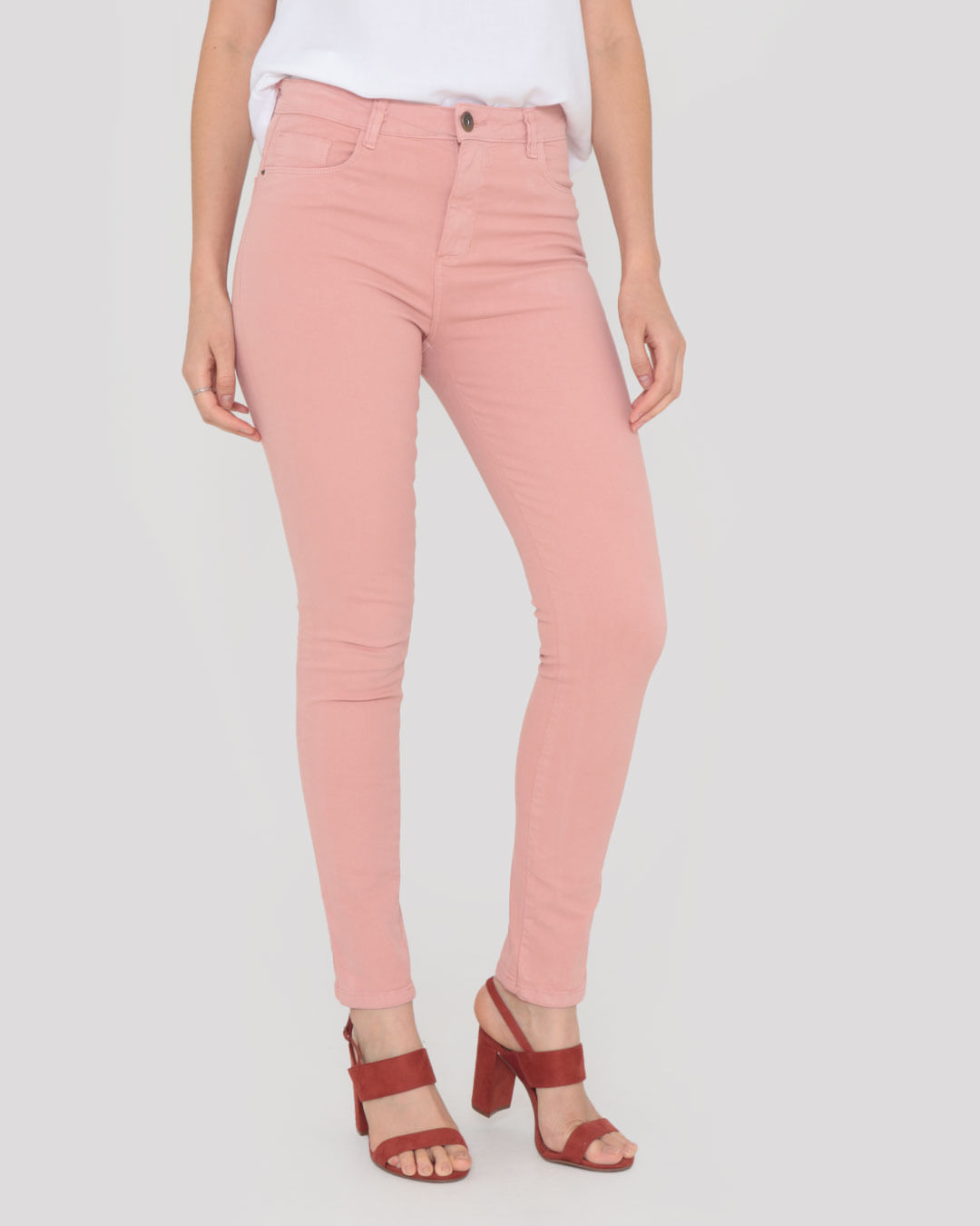 Calça Feminina Sarja Skinny Rosa