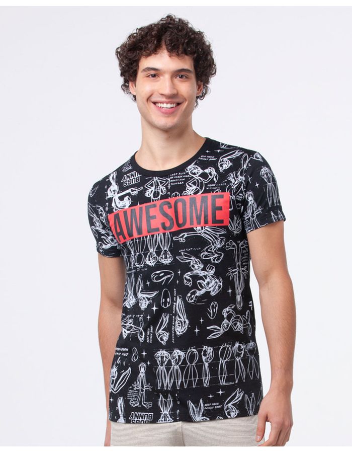 Camiseta-Masculina-Pernalonga-Looney-Tunes-Estampa-Awesome-Preto