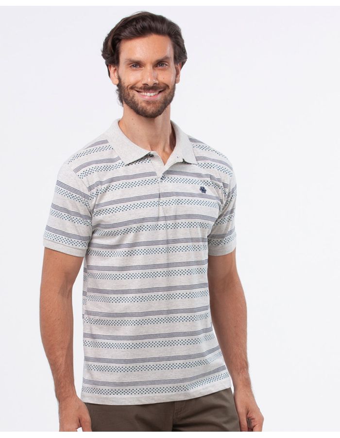 Polo-Masculina-Listrada-Pontos-Bege