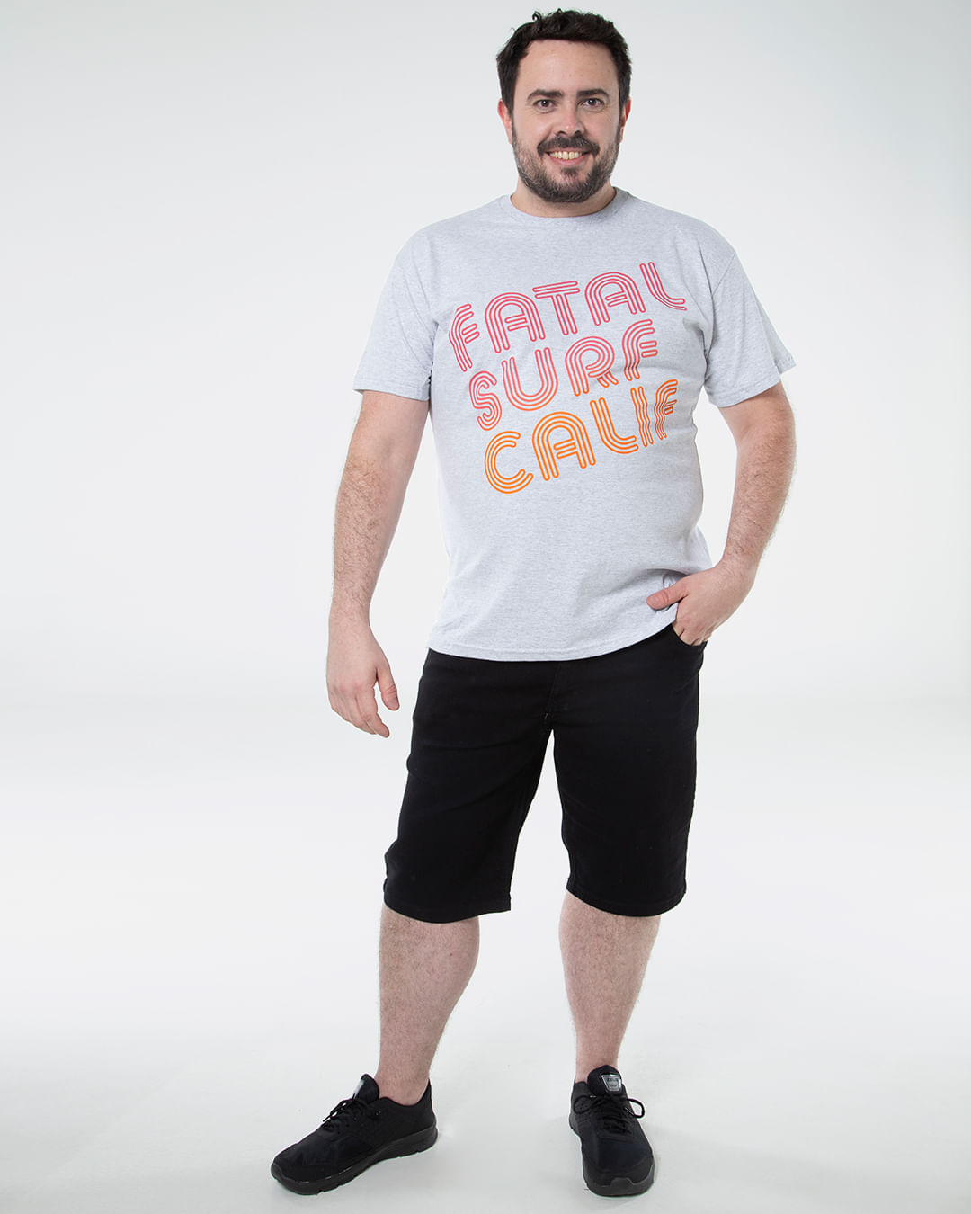 Camiseta-Masculina-Plus-Size-Estampada-Surf-Calif-Fatal-Cinza