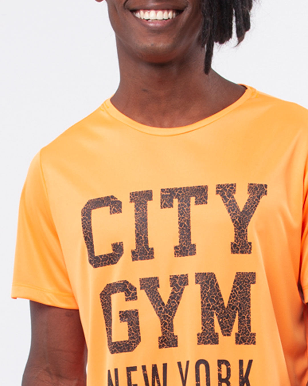 Camiseta-Masculina-Neon-Malha-Estampa-City-Gym-Laranja